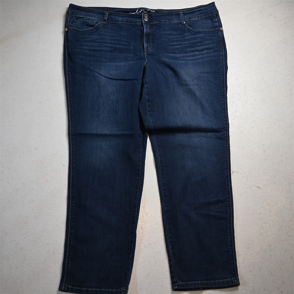 INC Denim 24W Straight Leg Slim Tech Fit Dark Stretch Denim Womens Jeans